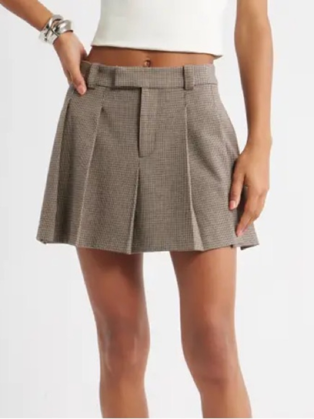 Open Edit Pleated Plaid Pleated Mini Skirt